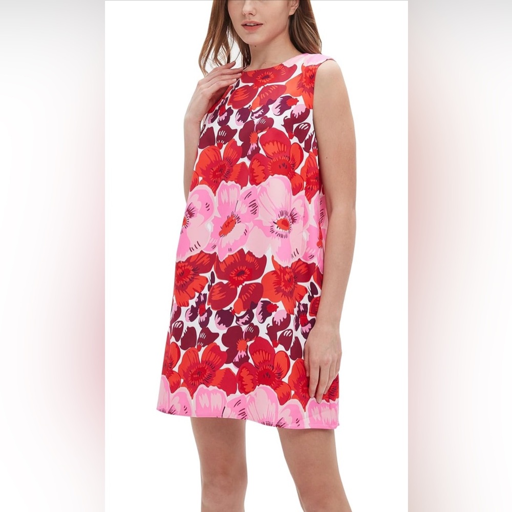 Floral Shift Dress in Pink & Red